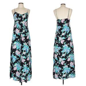 Yumi Kim Y2K Silk Floral Maxi Dress Spaghetti Strap Slit XS Boho Fairycore